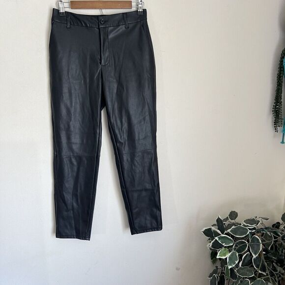 Nili Lotan x Target High Rise Ankle Faux Leather Pants Size 2 Straight Leg Black - Picture 1 of 7